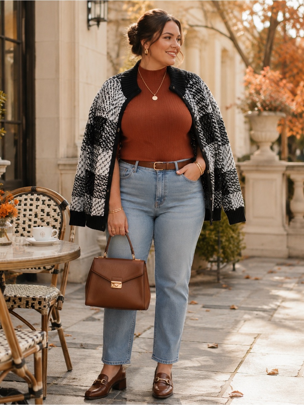 C.J. Banks Black & White Plaid Zip Cardigan Sweater | Women’s Plus Size